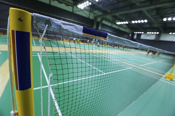 close-up of badminton net at indoor court